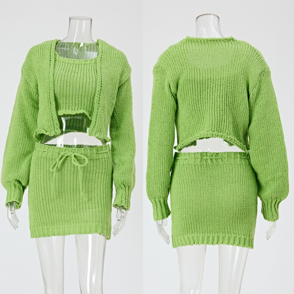 Green Knit Skirt Set